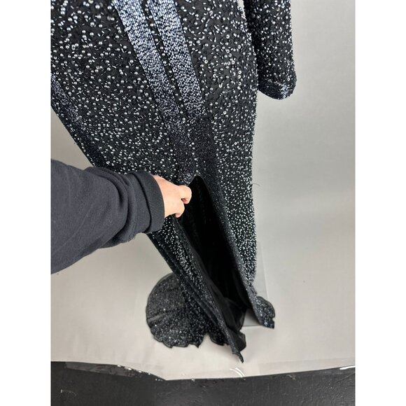 Mac Duggal Black Silver V-Neck Long Sleeve Embellished Dress size 4 NWT 4900D - Picture 2 of 13